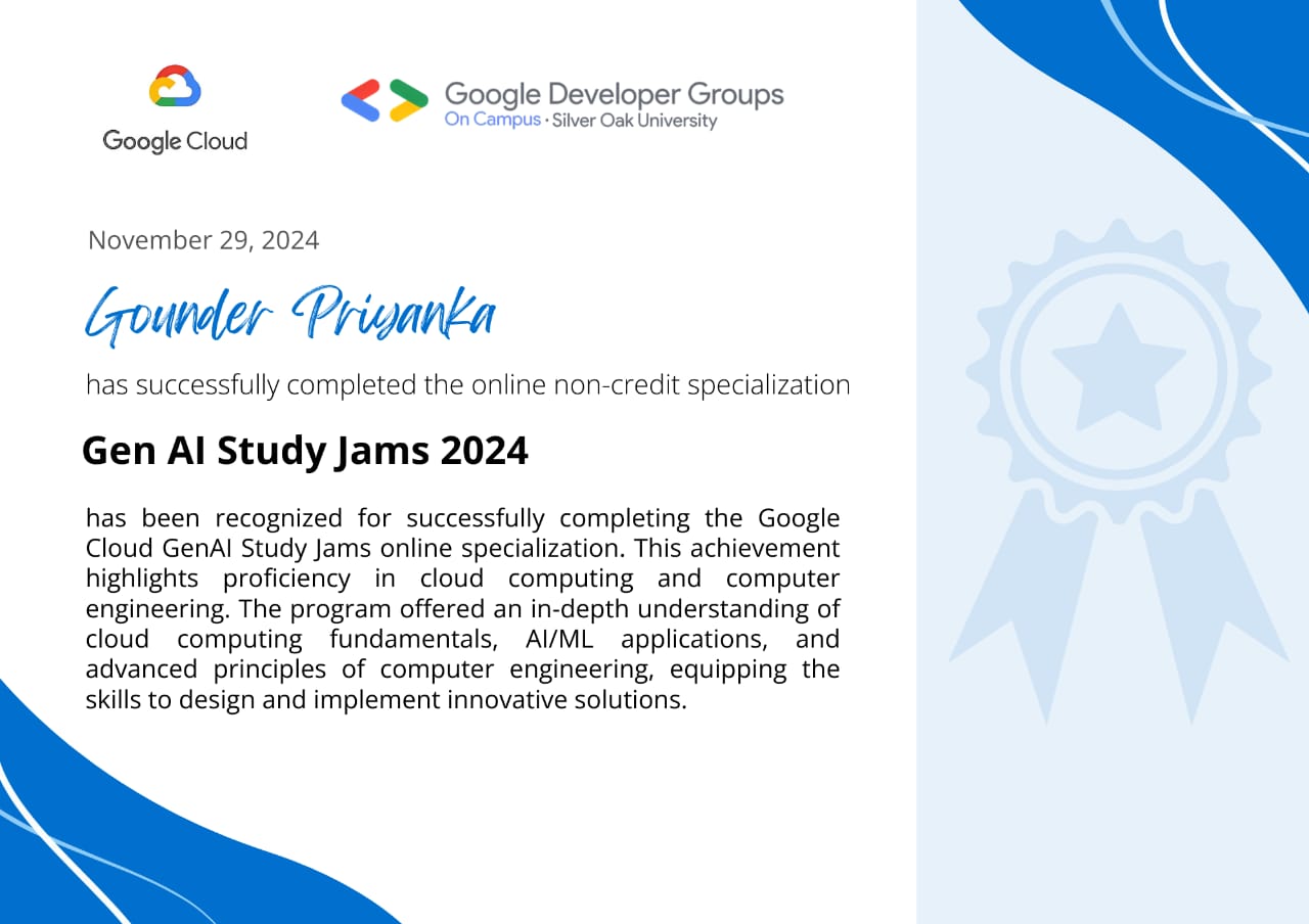 Gen AI Study Jams Certificate